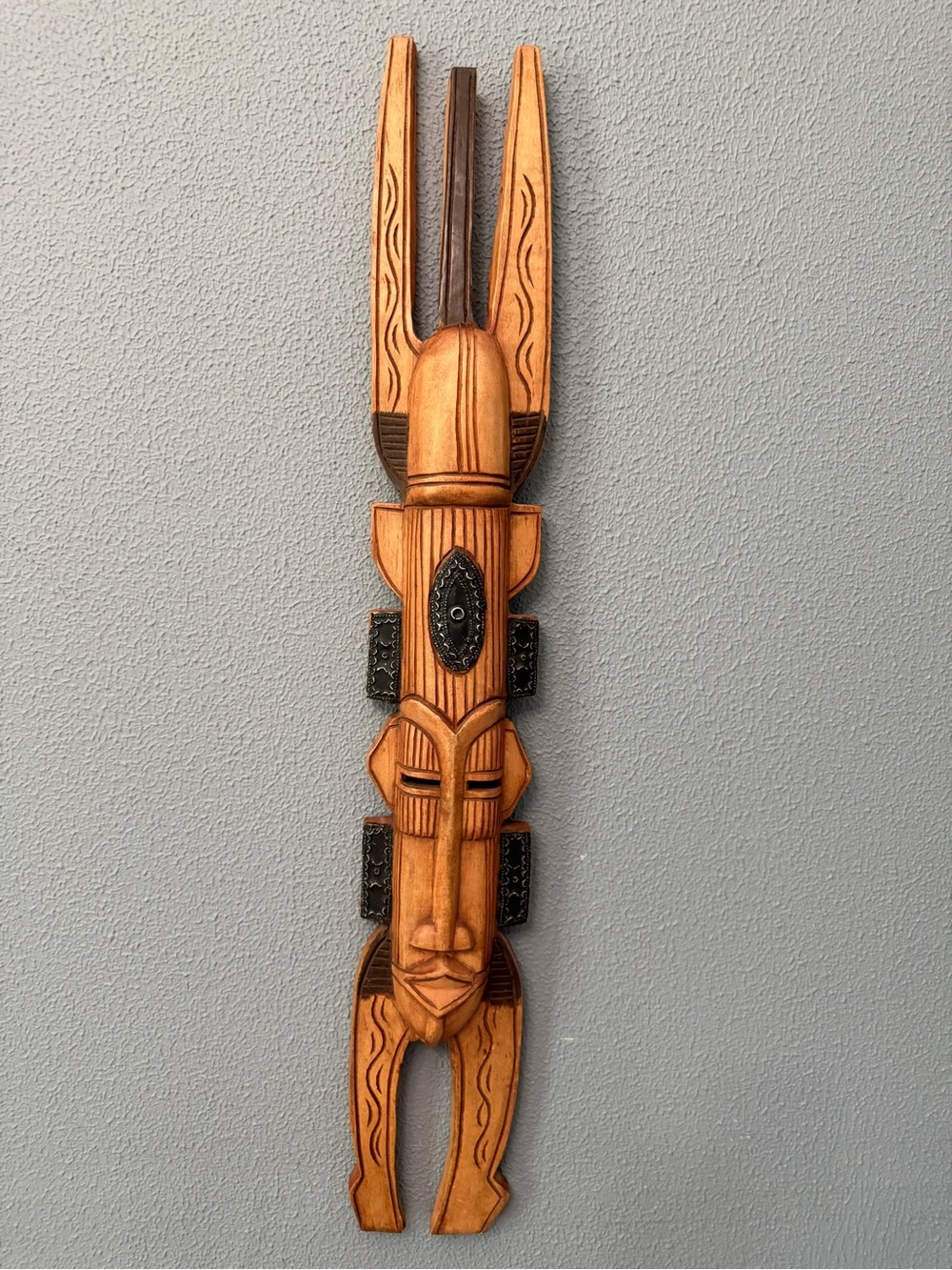 Handcarved Wood Tribal Mask Wall Decor - Brown